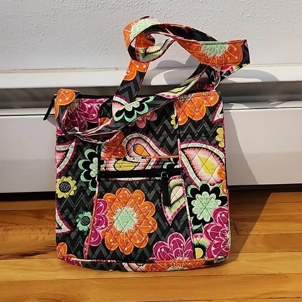 Vera Bradley Iconic Hipster Ziggy Zinnia Pink Orange Floral Crossbody Zip Bag